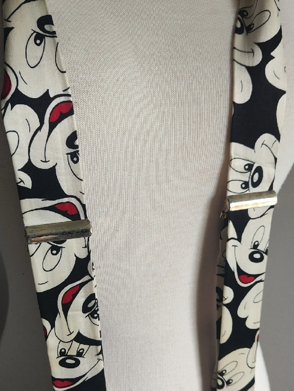 Disney Vintage Black Red and Cream Silk Mickey Print Suspenders with Gold Accent - Picture 10 of 10